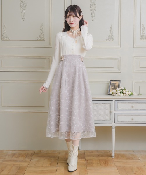 クチュールバイロジータ ワンピース フラワー刺繍ドッキングワンピース