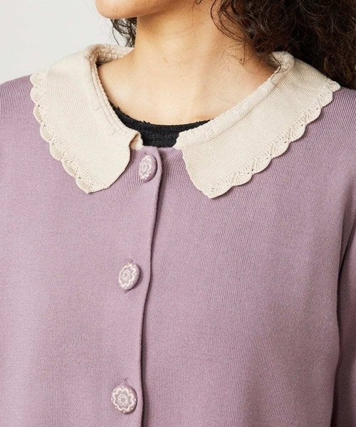 Jocomomola（ホコモモラ） カーディガン Encaje 配色レース襟ニット