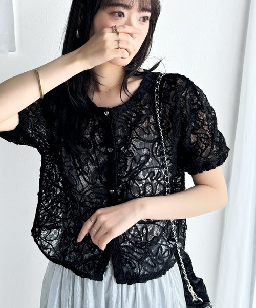 「mily bilet」 半袖ブラウス LARGE ブラック レディース_画像3