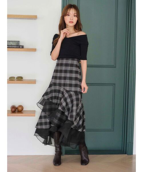 MERCURYDUO 異素材使いティアードスカート MERCURYDUO（マーキュリーデュオ） スカート 「追加生産」異素材使い