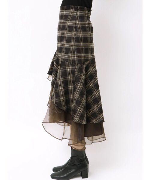 MERCURYDUO 異素材使いティアードスカート M チャコールグレー MERCURYDUO（マーキュリーデュオ） スカート 「追加生産」異素材使い