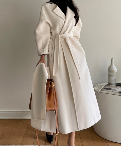 トレンチコート コート ショール付きウールタッチベルトロングコート