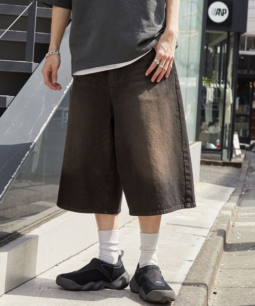 「MONO-MART」 デニムハーフパンツ S ライトブルー レディース_画像2