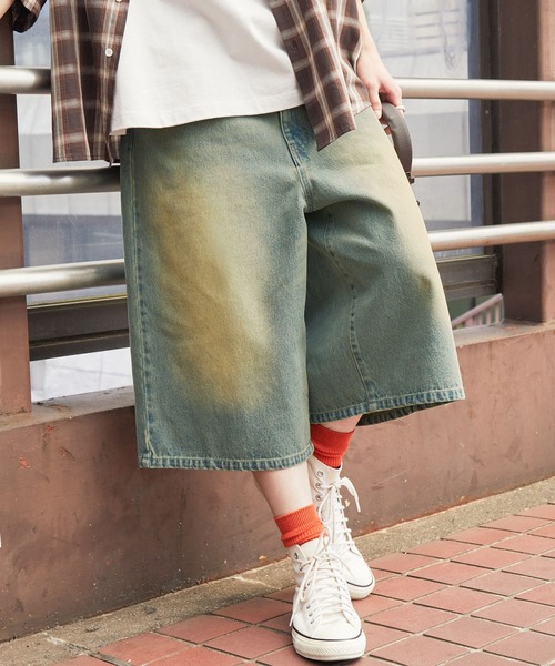 「MONO-MART」 デニムハーフパンツ S ライトブルー レディース_画像9