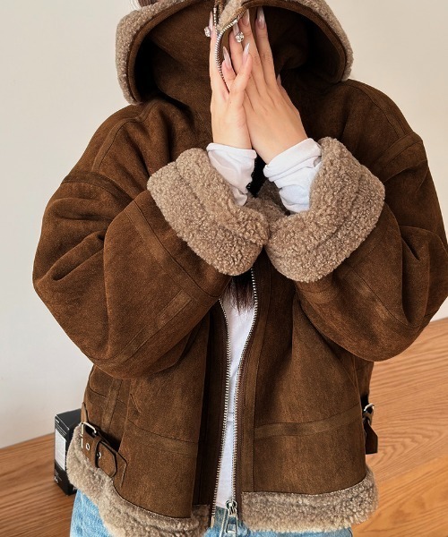 ムートンコート COCOMOMO ムートンコート ボアコート ビッグカラーフェイク