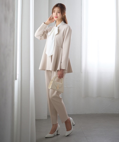 OP ホワイトベージュ ジャケット パンツ上下セット SHIPS（シップス） ジャケット ノーカラージャケット 「接触冷感