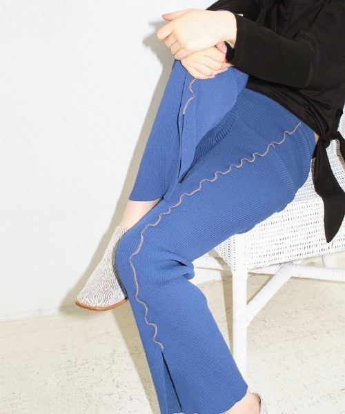 パンツ 「soduk」colored stitch slit knit trousers レディース