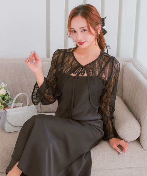 Rossa*ロッサ　シースルーカーディガン　総レース　ボレロ　大きいサイズ42 Retica（レティカ） カーディガン ボレロ 結婚式 ショート丈 長袖 総