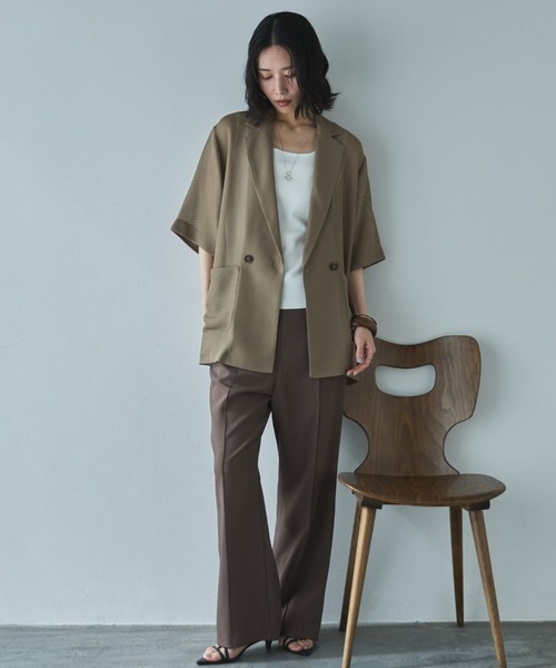 ジャケット テーラードジャケット メッシュ半袖ジャケット レディースの画像