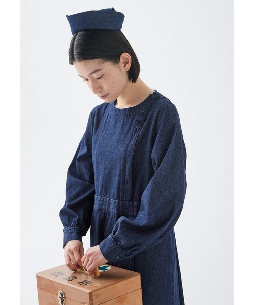 「Sunny clouds」 長袖ワンピース X-LARGE インディゴブルー レディース_画像4