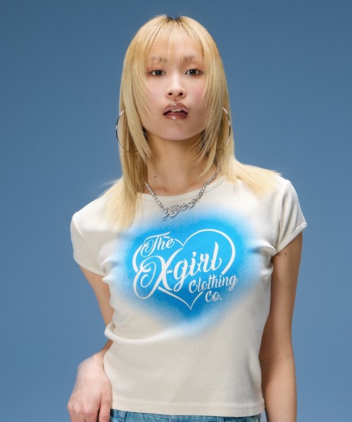 STILL THAT GIRL ロゴ 半袖 Tシャツ X-girl（エックスガール） tシャツ 半袖 FADED HEART SPRAY LOGO S/S