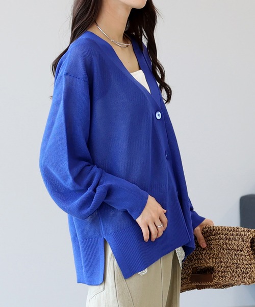 UVカットカーディガン Aletta vita uvカット カーディガン UV加工ガーター編みVネック長袖
