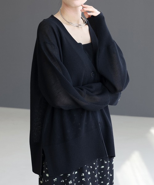 Aletta vita uvカット カーディガン UV加工ガーター編みVネック長袖