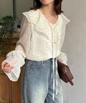 ブラウス シャツ ドットシアーフリルブラウス ...の詳細画像4