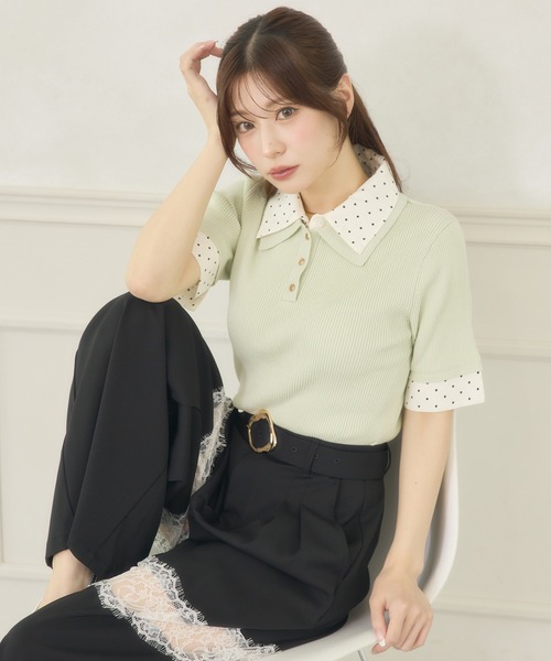 Ambre Neige（アンブルネージュ） ニット セーター dot collar polo