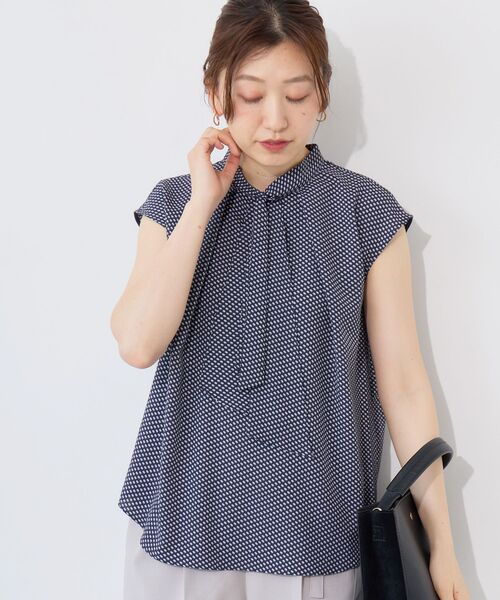 ブラウス シャツ 「日本製」幾何柄フレンチタイブラウス レディースの画像
