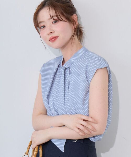 ブラウス シャツ 「日本製」幾何柄フレンチタイブラウス レディースの画像