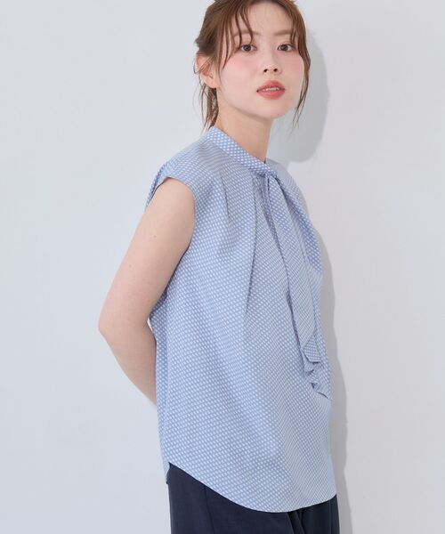 ブラウス シャツ 「日本製」幾何柄フレンチタイブラウス レディースの画像