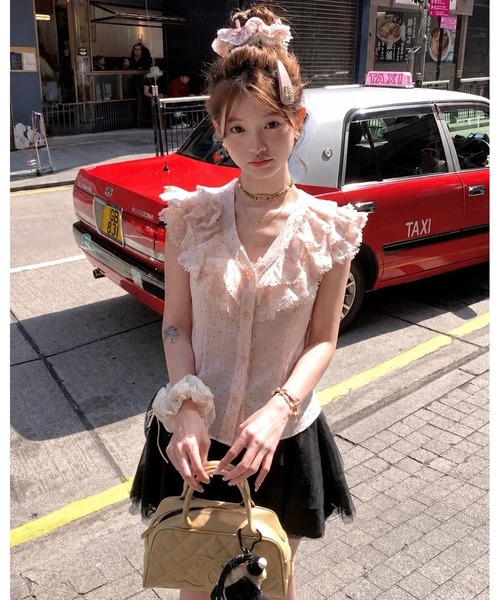 inst.ALL ブラウス シャツ ドット柄フリルラッフルブラウス レディース