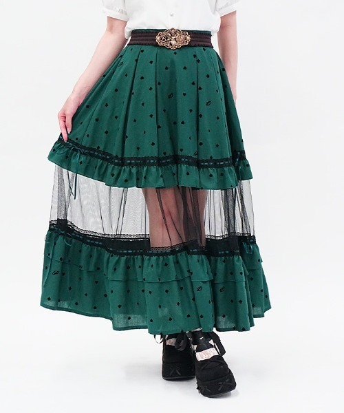axes femme POETIQUE ロング スカート トランプ柄フロッキーPT