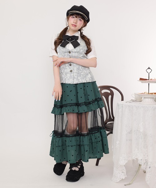 axes femme POETIQUE ロング スカート トランプ柄フロッキーPT