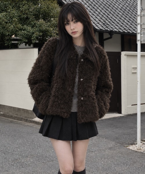 Aelina コート アウター ショートフェイクファージャケット レディース