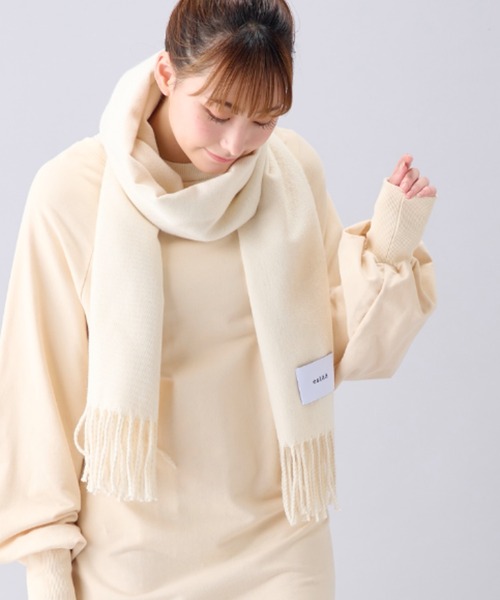 マフラー・ストール PRADA CAMEL WOOL SCARF Ivory/Camel Small wool scarf with jacquard logo | PRADA