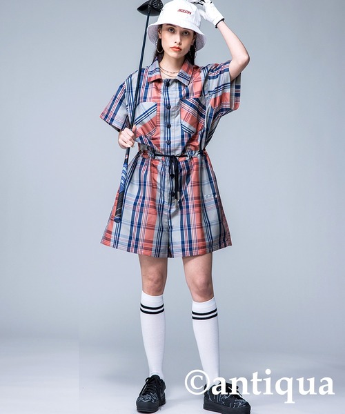 ANTIQUA GOLF STCH レトロチェック柄サロペット サロペット antiqua（アンティカ） サロペット オーバーオール 「STCH」レトロ