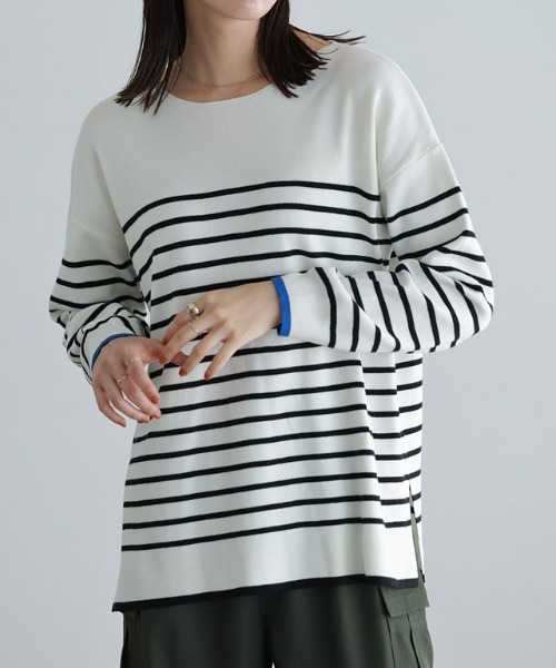 Pierrot（ピエロ） ニット セーター バイカラーリブボーダーニット