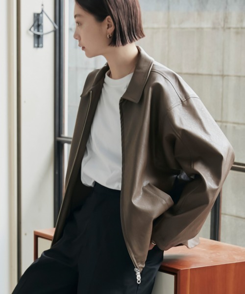【Ungrid】美品　ジップアップブルゾン　合成皮革 Ungrid（アングリッド） ジップアップブルゾン MEDIUM ブラウン