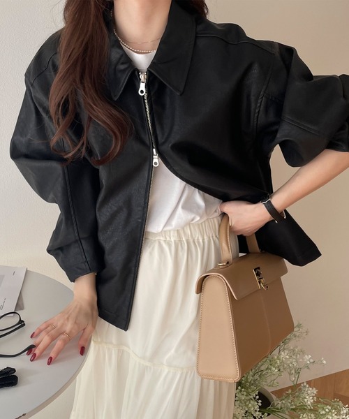 andme（アンドミー） ブルゾン アウター 合成皮革オーバーサイズダブル