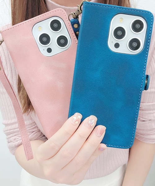 Lace Ladies スマホケース ストラップ付きレザー調多機能手帳型