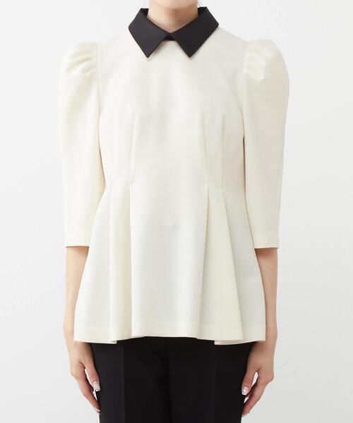 シャツ ブラウス 衿付きウエストシェイプトップス レディース  