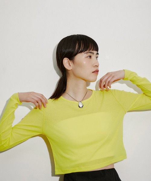 tシャツ 追撚シアーテレコクロップドプルオーバー レディース