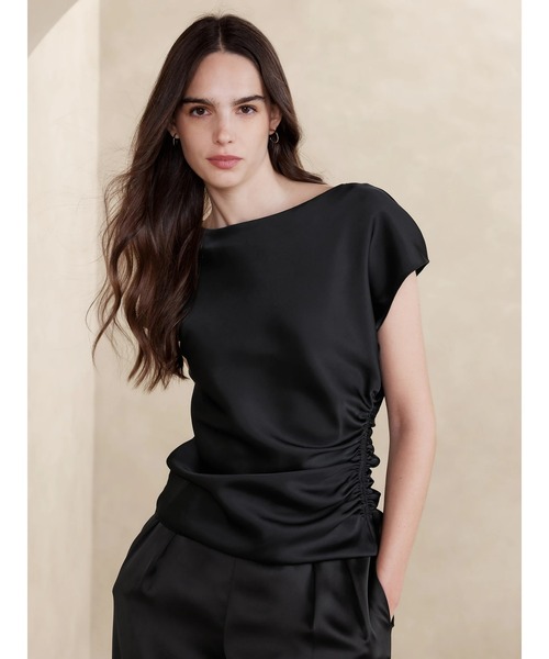 「BANANA REPUBLIC FACTORY STORE」 長袖シャツ L ブラック レディース BANANA REPUBLIC ブラウス シャツ FACTORY STORE シルキー