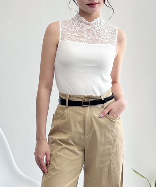 タンクトップ ノースリーブ ambiance / Palm Embroidery Sleeveless Tops レディース セール】ambiance / Palm Embroidery Sleeveless Tops（タンク