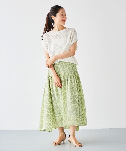 ルクールブラン（le．coeur blanc）/リーフプリントキリカエギャザースカート le.coeur blanc（ルクールブラン） スカート リーフプリントキリカエ