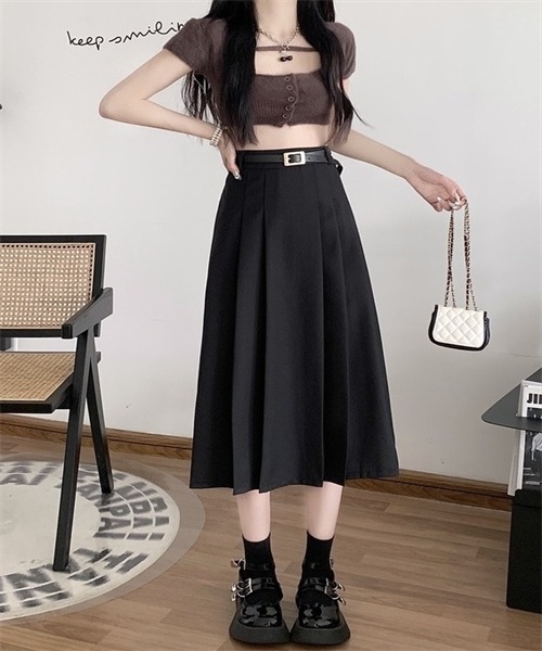 ✨美品 ローブドシャンブル コムデギャルソン プリーツ レザーベルト スカート FREE STYLISTS スカート フロントプリーツロングスカート ベルト付け2