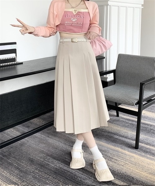 FREE STYLISTS スカート フロントプリーツロングスカート ベルト付け2