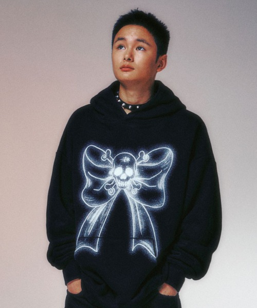 パーカー A'GEM/9 × .kom 「NICE GHOST CLUB/ナイスゴーストクラブ」 SKULL RIBBON HOODIE/スカルリボン