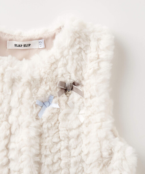 ベスト  リボン付きキラキララメボア無地ファーフレアベスト(80~130cm) キッズ 子供服 男の子 女の子