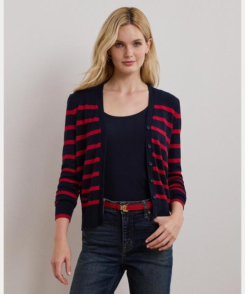 LAUREN RALPH LAUREN / ローレン ラルフ ローレン ストライプド コットンブレンド カーディガン LAUREN RALPH カーディガン ストライプド コットンブレンド