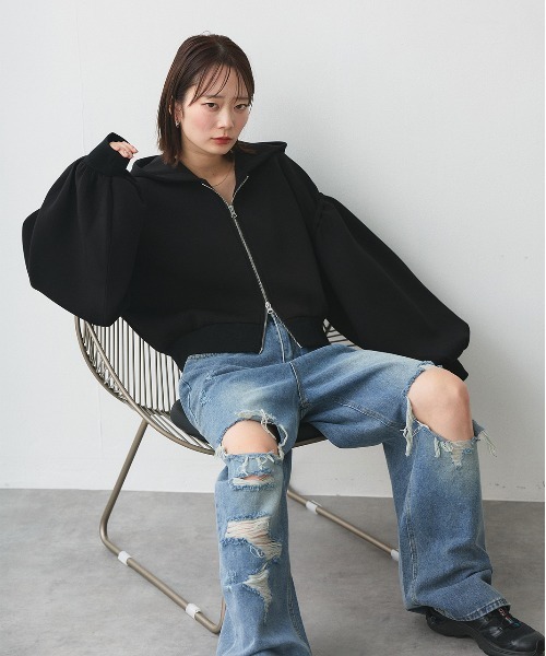 ad thie（アドティエ） パーカー バルーンスリーブ ポンチ ジップ