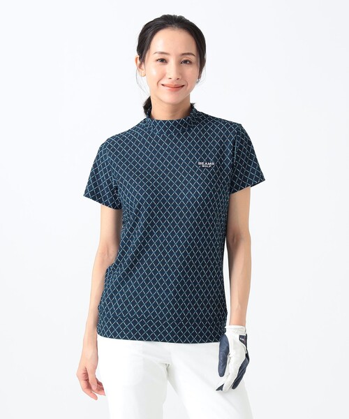 tシャツ 「UVカット/吸水速乾/伸縮性」PURPLE LABEL / ミニアーガイル ストレッチ モックネック シャツ レディース