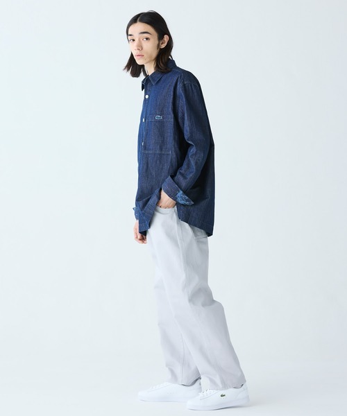 LACOSTE シャツ コットンリネンデニムシャツジャケット メンズ