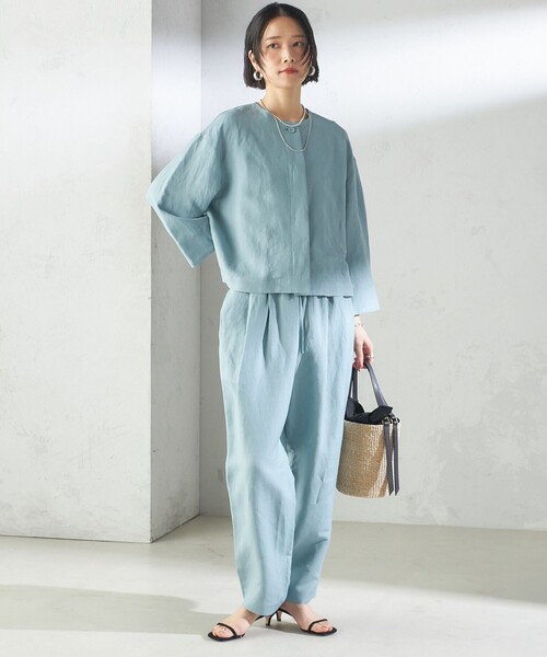 ブラウス シャツ SHIPS Primary Navy Label:麻 レーヨン ノーカラー 羽織 レディース SHIPS ブラウス シャツ Primary Navy Label:麻 レーヨン ノー