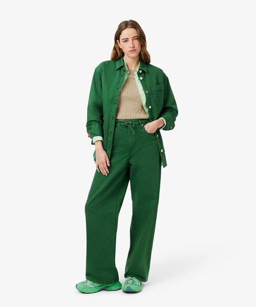LACOSTE グリーン リブ編み 半袖 ニット 36 LACOSTE ニット セーター クロップド丈 3Dニット半袖Tシャツ