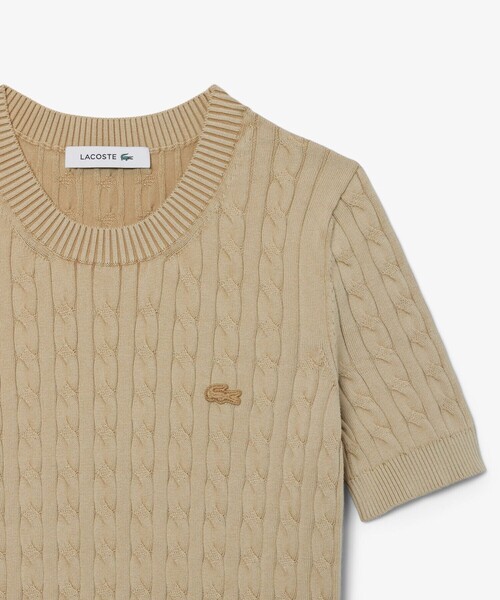 LACOSTE ニット セーター ケーブルニット半袖Tシャツ レディース