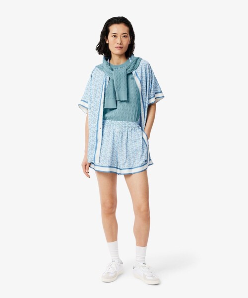 LACOSTE ニット セーター ケーブルニット半袖Tシャツ レディース
