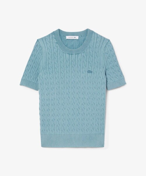 LACOSTE ニット セーター ケーブルニット半袖Tシャツ レディース